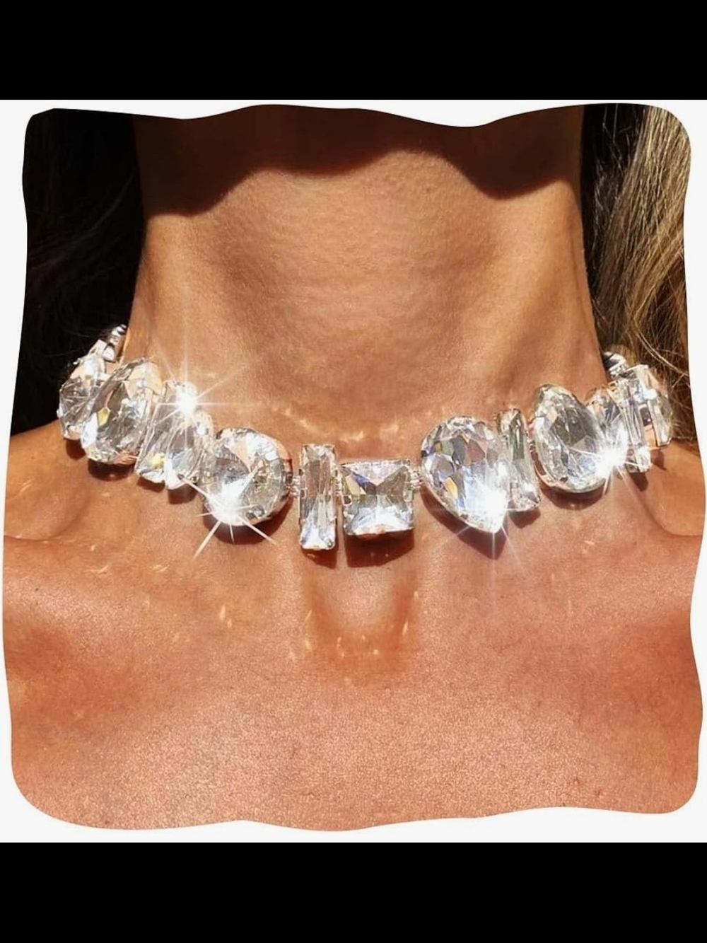 Crystal Statement Choker Necklace - Clear Sparkle